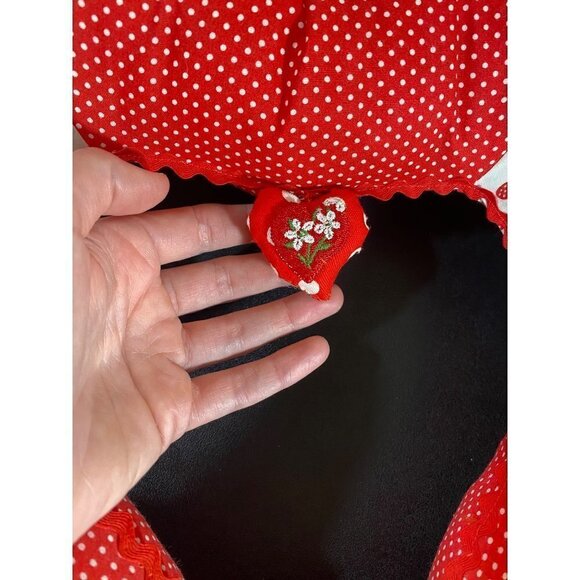 Vintage Handmade Patchwork Heart Pillow Strawberries Patch Love Ruffles 17” - Picture 5 of 9